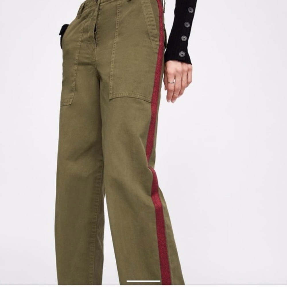 Zara Olive Green Pants with Red side stripe
